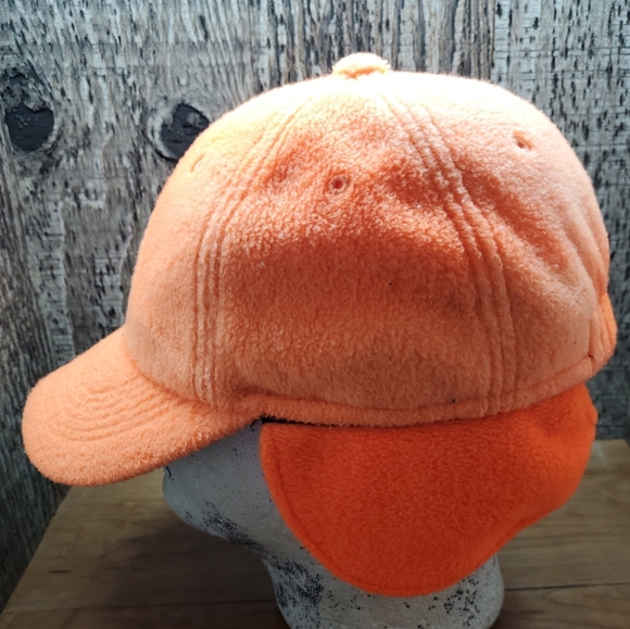 Due North Fleece Blaze Orange Fold Down Ear Flap Hunting Fitted Hat Size M/L - Picture 3 of 7